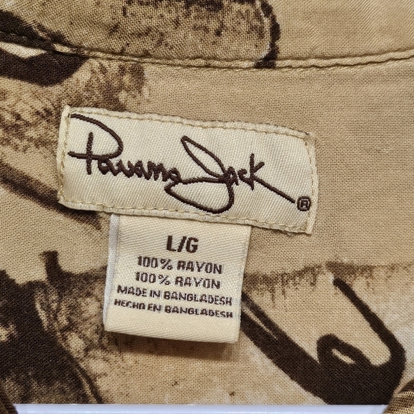 Panama Jack Brown Rum Bottle Button Up Shirt 100% Rayon  Size L - Picture 4 of 4